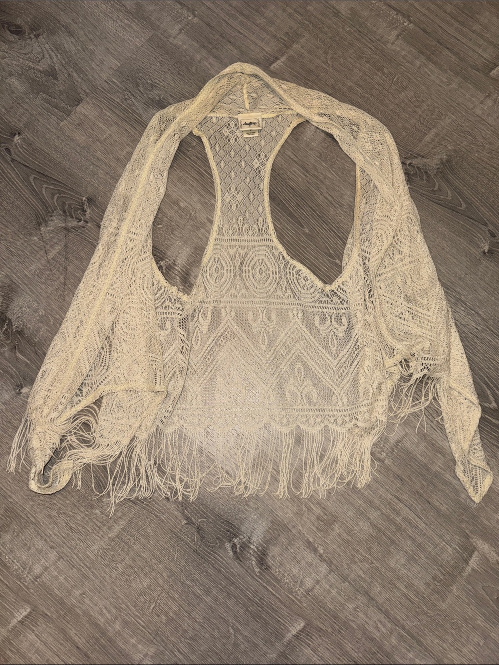 Daytrip Ivory Crochet Racerback Fringe Camisole